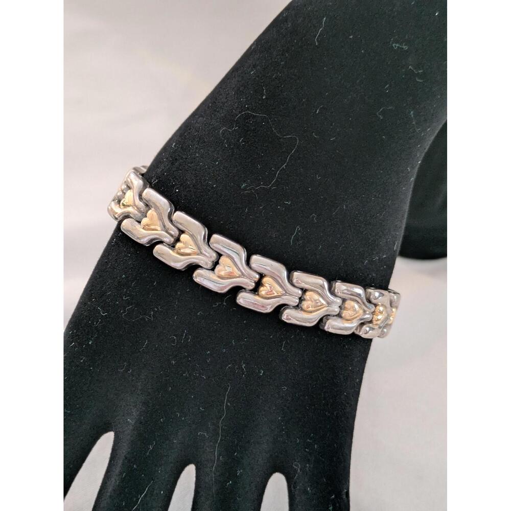 Two-Tone Link Bracelet with Heart Accents, Silver & Gold Tone